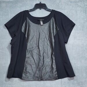 Lane Bryant Women's‎ 26/28 Black Faux Leather Panel Plus Size Top Shirt Blouse